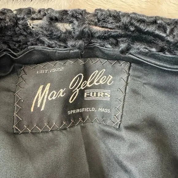 Vintage black curly Persian lamb fur coat genuine fur collar Max Zeller L-XL - Picture 9 of 10